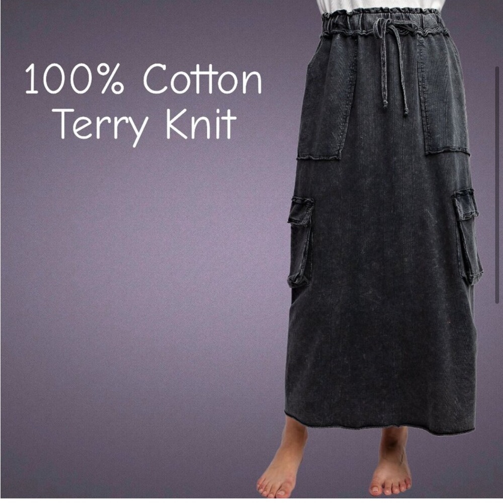Easel Charcoal Mineral Washed Maxi Skirt - Picture 2 of 8